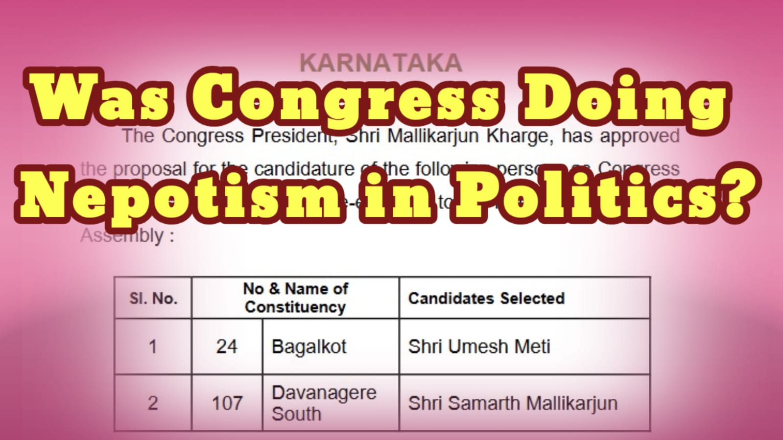Congress Releases the Candidate Names for Karnataka Legislative Assembly Bye-Election 2026