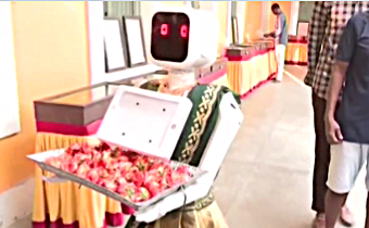 Robot Neela interacting with voters in Puducherry school