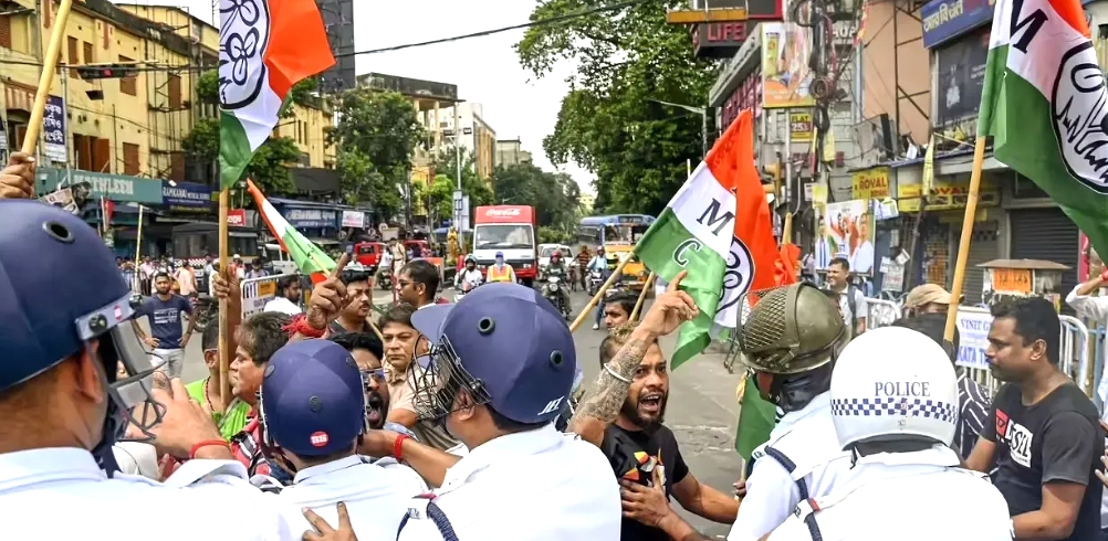 Police arrest political workers after BJP and TMC clash outside Ekbalpur Police Station in Kolkata