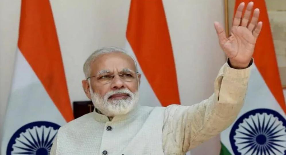 Narendra Modi speaking at a political event during NDA leadership meeting in New Delhi.