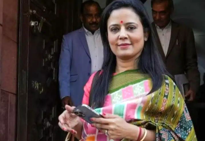 Mahua Moitra speaking during a political event amid TMC internal crisis.