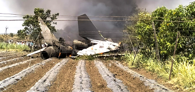 IAF AN-32 aircraft crash at Jorhat airbase in Assam with fire and emergency response teams