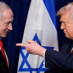 Donald Trump and Benjamin Netanyahu during a diplomatic meeting amid Middle East tensions.