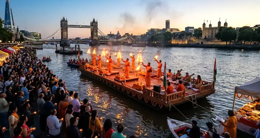 London Hosts First Ganga Aarti on the Thames River
