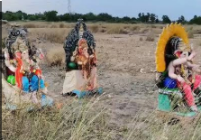 Ganesh idols left on dry Chitravathi River sand in Andhra Pradesh